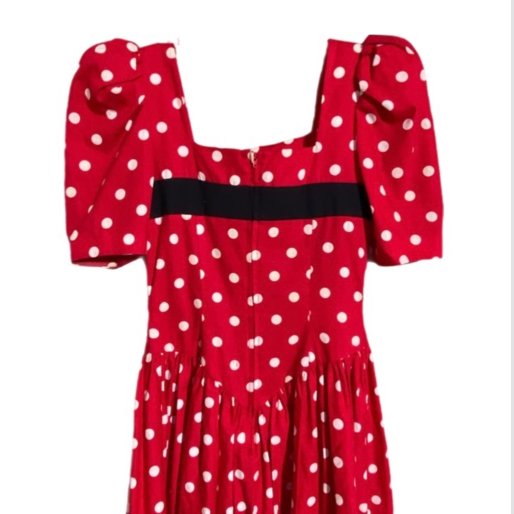 Vintage 1980’s Women’s Tea Dress Rockabilly fit & Flair 6 polka dot red black - Picture 3 of 5